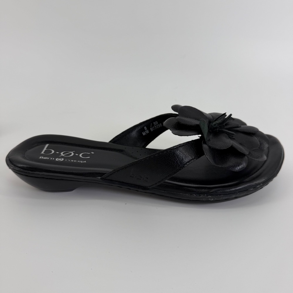 b.o.c. Born Concept Women Black Leather 3D Flower Thong Sandals Size 8 39 - Picture 5 of 10